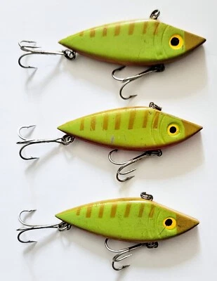 (Conjunto de 3) Iscas artificiais vintage Mann's BB Shad Lipless 1/2 oz 3" cor peixe-sol - Imagem 1 de 4