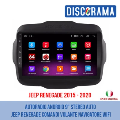 AUTORADIO ANDROID 9" STEREO AUTO JEEP RENEGADE COMANDI VOLANTE NAVIGATORE WIFI - Immagine 1 di 4