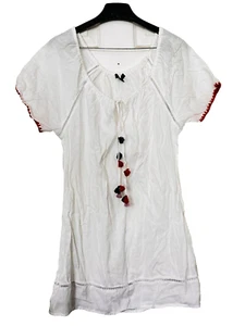 J. CREW Top Womens Sz Med White Red Embroidered Cotton Pullover Boho Tunic - Bild 1 von 6