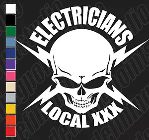 UNION SKULL IBEW ELECTRIC/LINEMAN LIGHTNINGBOLT customizable vinyl decal sticker - Foto 1 di 9