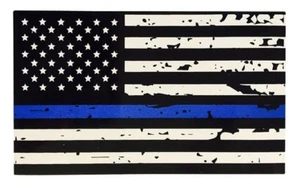 Tattered Blue Line Flag Thin Blue Line Vinyl Sticker Police Sticker - Picture 1 of 5