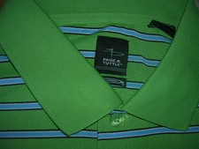 Mens Page & Tuttle Green/BLUE Striped Cool Swing Golf Polo Shirt Sz XL
