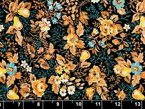Tina Scrap 9"x21"Aqua Pear Flower Floral Fruit Garden Leaves FABRIC COTTON Food - Picture 1 of 1