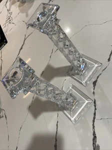 24% Lead Crystal Glass Square Candle Stick Holders 10" Home Decor Slovenia Chip - Picture 1 of 9