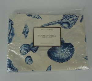 Pottery Barn geworfene Muschel Tischdecke Decke 60 in rund weiß blau Strand Küste - Bild 1 von 6