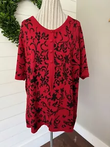 Croft & Barrow kurzärmeliger Pullover rot/schwarz BLUMENDRUCK Größe 2X (T1) - Bild 1 von 12