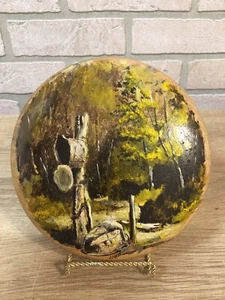 Wooded Scenery Painting on Wood Disc by Artist Abbott - Picture 1 of 4