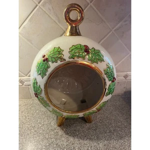 Vintage 70s Large Christmas Diorama Holly Gold Ornament Mold Ceramic Tabletop - Picture 1 of 7