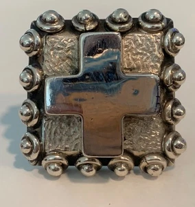 MASSIVE SIGNED DE CAROL STERLING SILVER SQUARE CROSS RING! SIZE 7.25 - Picture 1 of 15