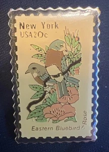 Vintage New York Eastern Bluebird 20 Cent Postal Stamp Pin 1982 Collectible - Picture 1 of 2