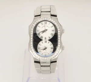 Philip Stein Teslar 27mm Dual Time 1ct Diamond Scratched Crystal Ladies Watch - Picture 1 of 12
