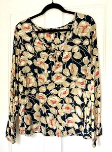 Lucky Brand Tunika Top dunkelblau Blumenmuster Bauernbluse leicht Viskose XL - Bild 1 von 20