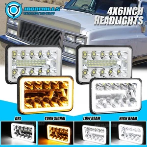 4pcs 4x6" LED Headlight Hi/lo White DRL Amber Turn Lamp For GMC Jimmy 1989-1991 - Picture 1 of 12