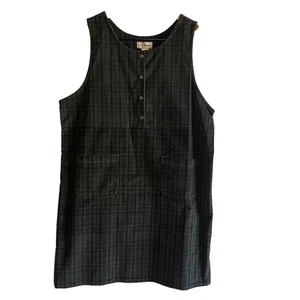 Vintage L.L.Bean Gray Corduroy Plaid Jumper Pinafore Dress Size 16 Made in USA - Picture 1 of 5