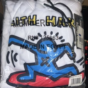 KEITH HARING X MEMBERS ONLY Art All Over Print Hoodie Sweater XL White - Picture 1 of 3