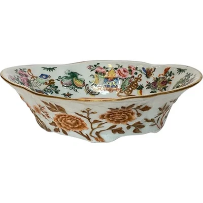 Plato ovalado antiguo chino Qing dorado familiar rosa porcelana años 1890 Foto 1 de 4