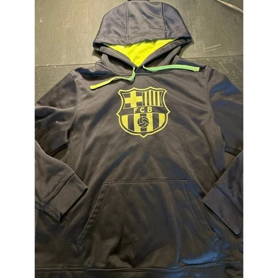 Sudadera con Capucha FC Barcelona Fútbol Pullover Negro Verde Neón Juvenil Talla S Foto 1 de 4