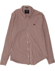 HOLLISTER Mens Muscle Muscle Fit Shirt Large Burgundy Striped Cotton RV04 - Picture 1 of 3