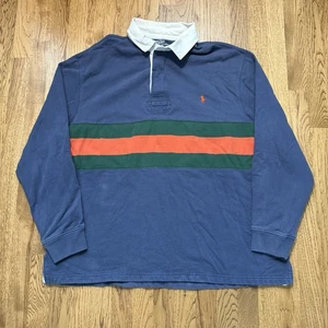 Polo Ralph Lauren Rugby Maglia Manica Lunga Uomo 2XB Blu Righe Pullover Pony - Foto 1 di 7