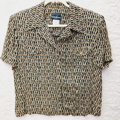 Blouse Jacket 14 Geometric Brown Beige Black Retro Heritage Office Chic VTG Y2K - Image 1 of 4