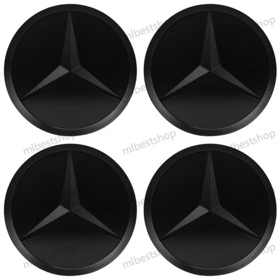 4x For Mercedes Benz Center Caps All Matte Black 2.95Inch/75mm Fits Most Models - Image 1 of 4