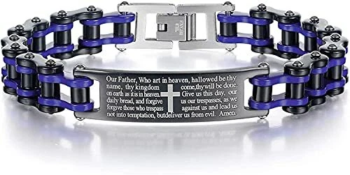 Pulsera Cruz Inglesa Oración del Señor Cadena Eslabón Bicicleta Motocicleta Hombre Foto 1 de 1