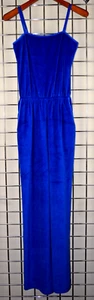 Vintage Velour Jumpsuit DeWeese Sz S/M 60s Electric Blue Soft Textured Shelf Bra - Picture 1 of 14