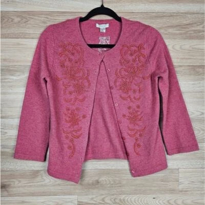 Cárdigan Suéter Granate Hill Rosa Con Cuentas Botón Corderos Lana Angora Para Mujer’s Pequeño Foto 1 de 4
