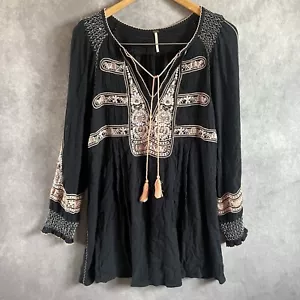 Free People Wind Willow besticktes Minikleid schwarz S Boho Oversize Whimsigoth - Bild 1 von 8