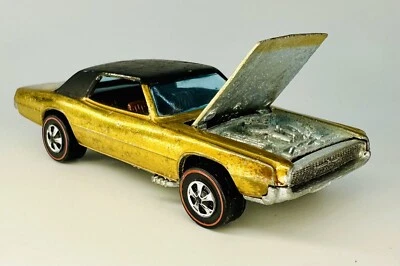 1968 Hot Wheels Redline CUSTOM T-BIRD Shiny Gold BLACK Roof Brown Int A BEAUTY! - Image 1 of 4