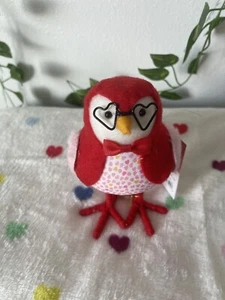Stoff Valentinstag Vogel Figur mit herzförmiger Brille. - Bild 1 von 3