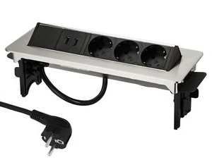 Aluminium Einbausteckdose Nickel 3-fach + USB + Soft Dämpfung Steckdosenleiste - Bild 1 von 4