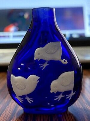 Chinese Overlay Blue Glass Snuff Bottle. • 79.99£