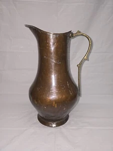 Handmade Copper Jug Pitcher with Brass Handle Great Patina 12 Inch - Picture 1 of 24