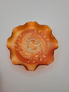Fenton Calendula Ghianda Ciotola 8 Ruffles Carnevale Vetro 7,5" - Foto 1 di 5