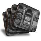 Set Of 4 Square Coasters - Bw - Old Vintage Radios Transmitter  #43304