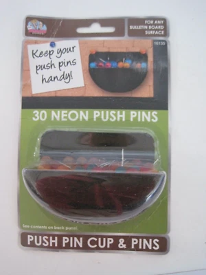 Push Pin Cup & Pins Neon Multicolored New - Image 1 of 3