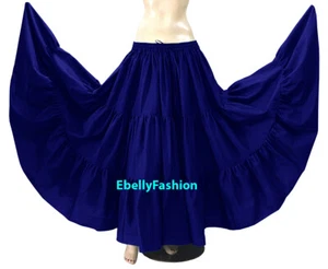 Royal Blue - Cotton 10 Yard 3 Tier Belly Dance Gypsy Tribal Flamenco Jupe Skirt  - Picture 1 of 36