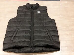 NICE CHAMPION Logo Black Puffer Down Vest Full Zip Up Jacket L Mens Size Large