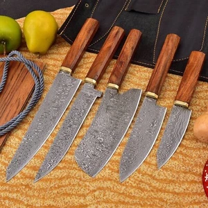 Handmade Damascus Steel Chef Set 5pcs Kitchen Knife Set For Cutting & Chopping - Picture 1 of 6