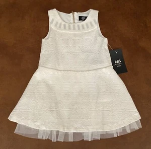ABS Kids Ivory Woven Tulle Trimmed Dress For Size 2T Girl (H8) - Picture 1 of 6