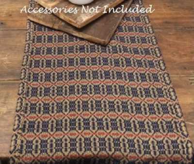 NEW Primitive TABLE RUNNER Navy Red Tan ACORN WEAVE 56"x14" Americana Farmhouse - Image 1 of 2