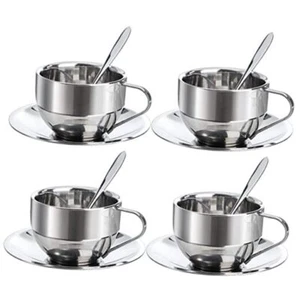 4 Pack Stainless Steel Coffee Cup Set, 6 Oz Coffee Mugs with Spoon and - Picture 1 of 7