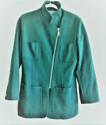 Blazer asimétrico vintage Armani Jeans para mujer verde oscuro abrigo guisante cremallera frontal  Foto 1 de 4