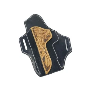 1911 Left Handed Custom Floral Holster Black OWB Leather Commander GOVERNMENT - Picture 1 of 5