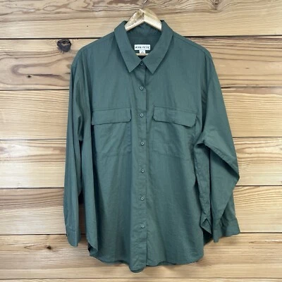 Ava & Viv Shirt Womens 1X Green Long Sleeve Button Up Blouse Career Stretch B158 - Imagem 1 de 4