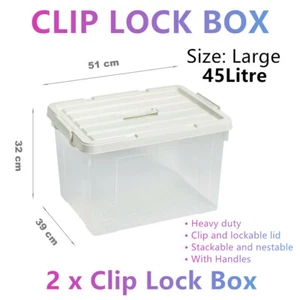 2x Heavy Duty Clip Lock Storage Box Container Plastic Tub Bin Organiser Large - Picture 1 of 5