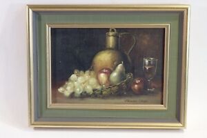A Fine Quality " Carafe, Glass and Fruit Still Life " Oil Painting by Frank Lean