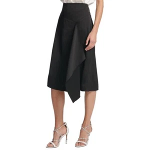 DKNY NEU Damen einfarbig Rüschen drapiert Satin A-Linie Rock TEDO - Bild 1 von 6