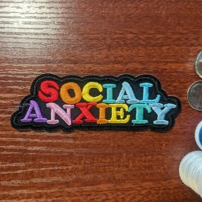Social Anxiety Patch Mental Health Awareness Embroidered Iron On 1.25x3.75" - Image 1 of 3